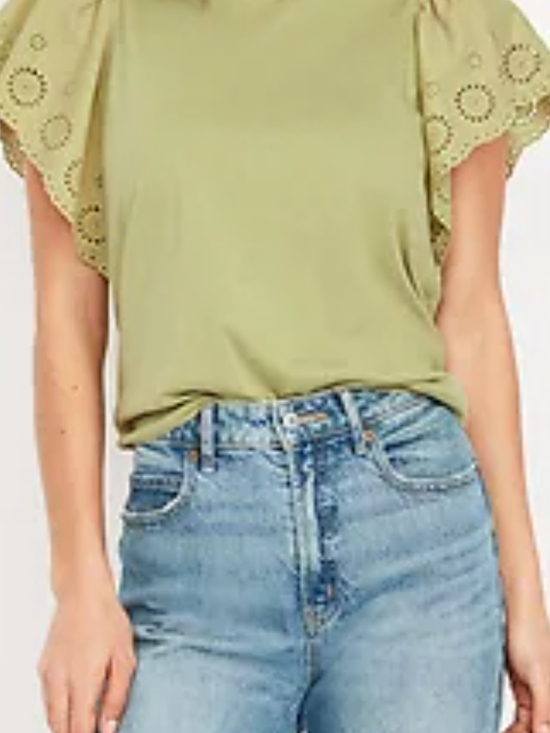 Old Navy Tops - Old Navy Olive Eyelet Flutter Sleeve Top Size XXL NWT